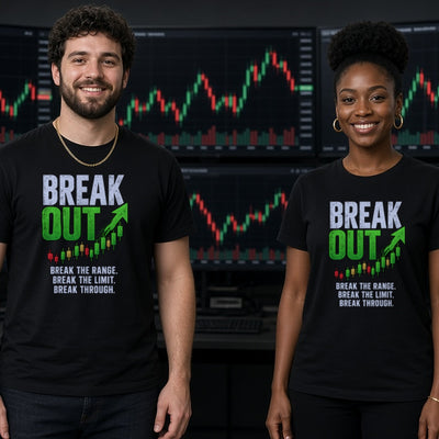 Breakout tee on adult trader couple