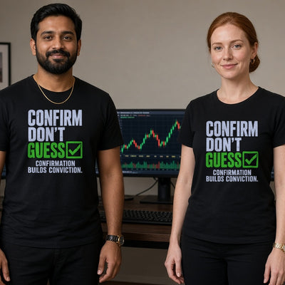 Confirm Don't Guess tee on adult trader couple