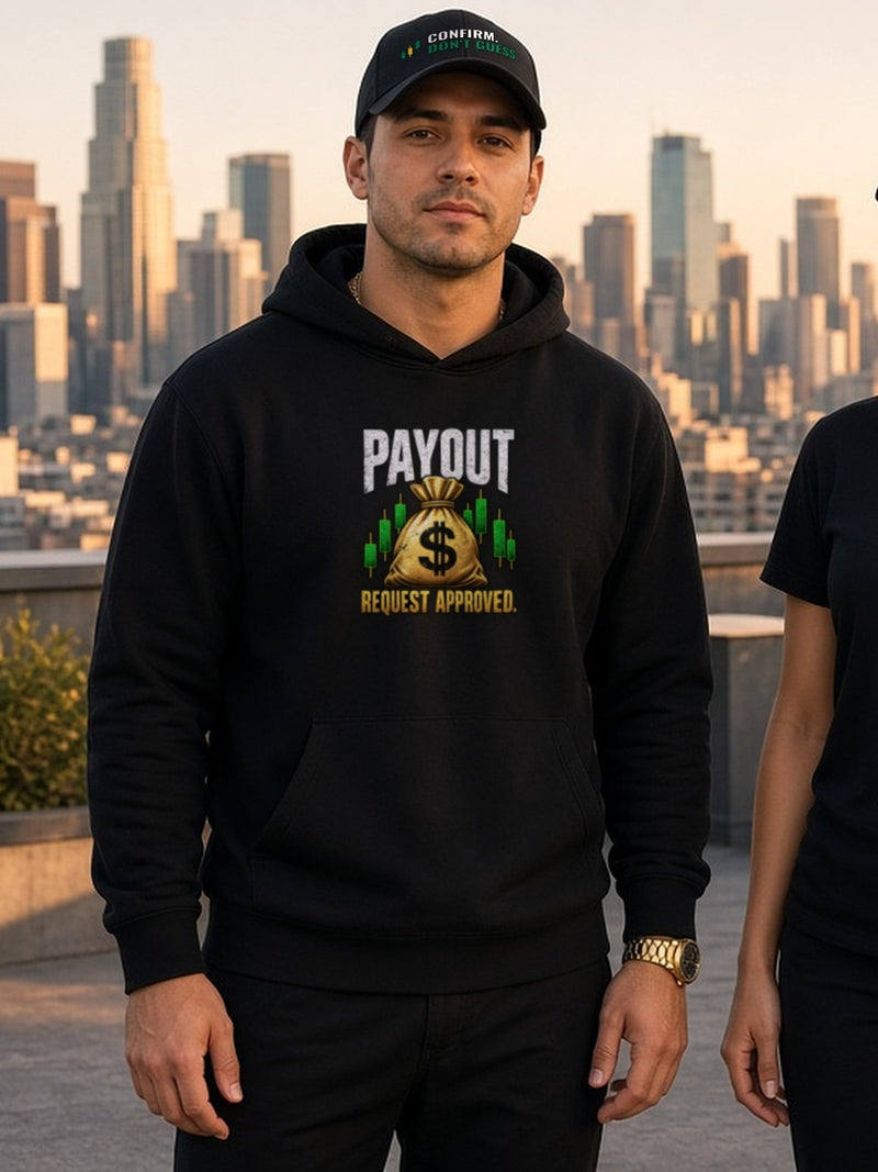 Payout hoodie and dad hat on a trader