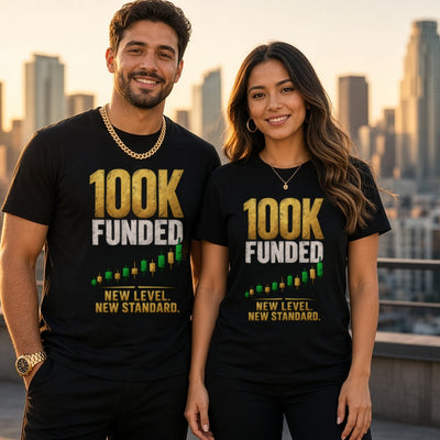 100K Funded tee worn by trader couple