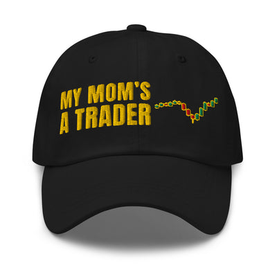 My Mom's A Trader Hat in Black - product mockup