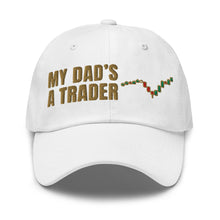 Load image into Gallery viewer, My Dad's A Trader Hat in White - product mockup
