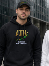Load image into Gallery viewer, Funded dad hat in black with embroidered logo, worn by a trader on a city street with the ATH Hoodie