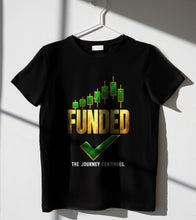Load image into Gallery viewer, Funded Tee - black tee with the Funded print, hanging product photo