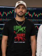 Load image into Gallery viewer, Max Contracts dad hat in white with embroidered logo, worn by a trader at his trading desk with the Long / Short tee