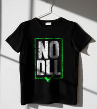 Load image into Gallery viewer, No DLL Tee - black tee with the No DLL print, hanging product photo