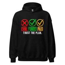 Load image into Gallery viewer, Eval Funded Paid Hoodie in Black - product mockup