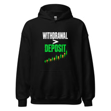 Load image into Gallery viewer, Withdrawal > Deposit Hoodie in Black - product mockup