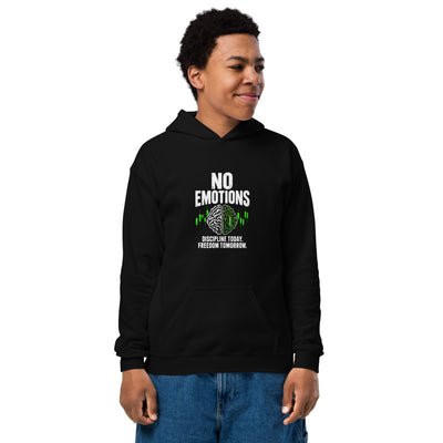 Kids No Emotions Hoodie in Black - product mockup