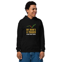 Load image into Gallery viewer, Kids My Mom's A Trader Hoodie in Black - product mockup