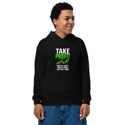 Kids Take Profit Hoodie in Black - product mockup