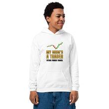 Load image into Gallery viewer, Kids My Mom's A Trader Hoodie in White - product mockup