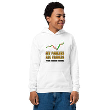 Load image into Gallery viewer, Kids My Parents Are Traders Hoodie in White - product mockup